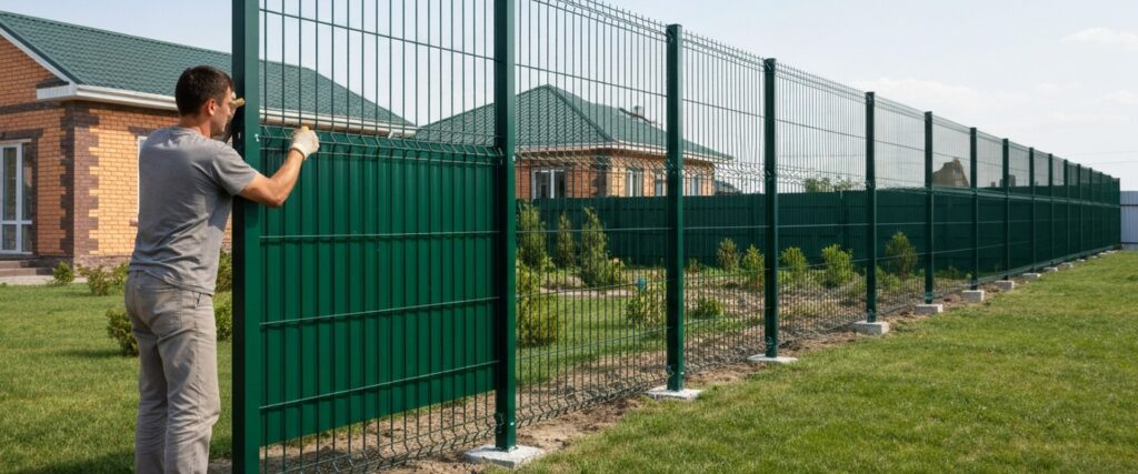 Монтаж 3D забора своими руками — установка панелей на металлические столбы